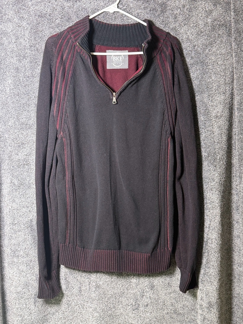 BKE Men’s Black & Burgundy Quarter-Zip Pullover Sweater